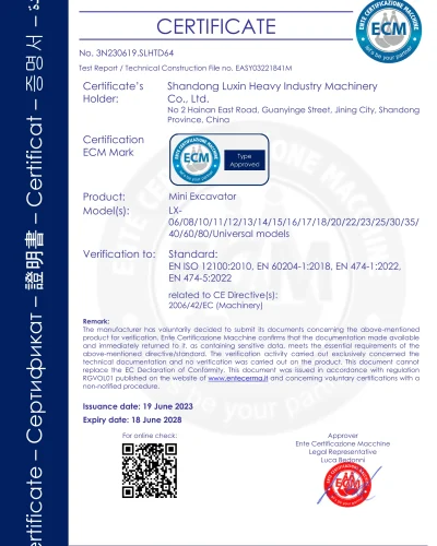 LUXIN mini excavator CE certificate