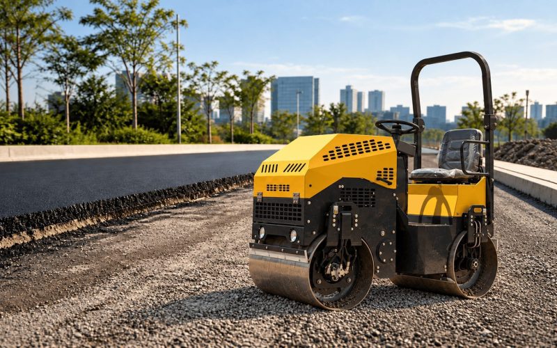 LUXIN road roller working on a construction project